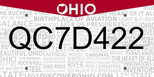 QC7D422 Ohio License Plate