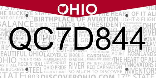 QC7D844 Ohio License Plate