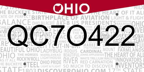 QC7O422 Ohio License Plate