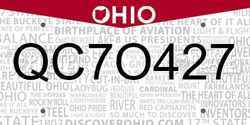 QC7O427 Ohio License Plate