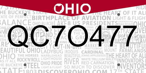 QC7O477 Ohio License Plate