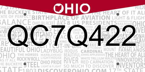 QC7Q422 Ohio License Plate