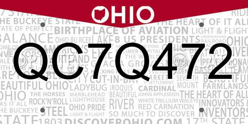 QC7Q472 Ohio License Plate