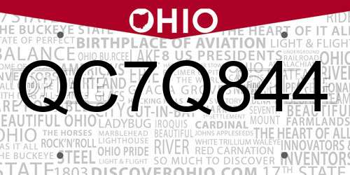 QC7Q844 Ohio License Plate