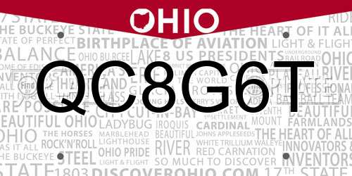 QC8G6T Ohio License Plate