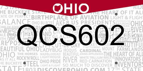 QCS602 Ohio License Plate