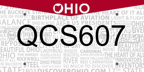 QCS607 Ohio License Plate