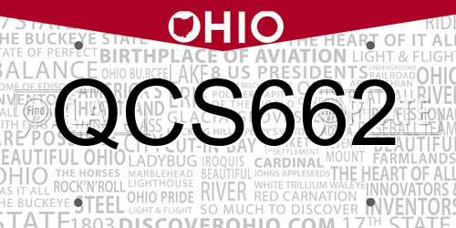 QCS662 Ohio License Plate