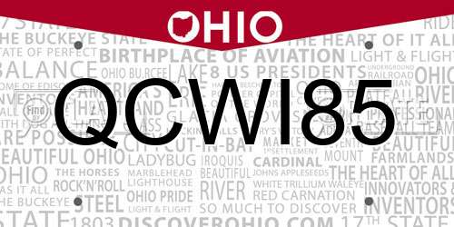 QCWI85 Ohio License Plate