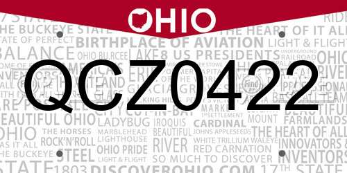 QCZ0422 Ohio License Plate