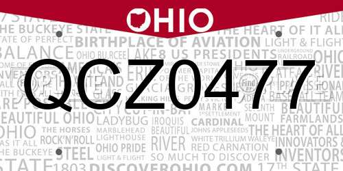 QCZ0477 Ohio License Plate