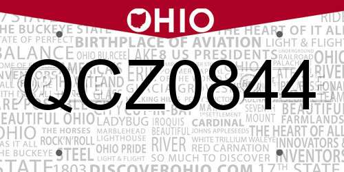 QCZ0844 Ohio License Plate