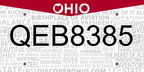 QEB8385 Ohio License Plate