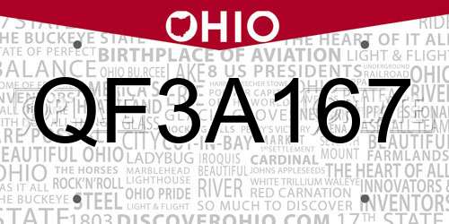QF3A167 Ohio License Plate