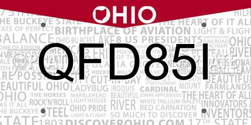QFD85I Ohio License Plate