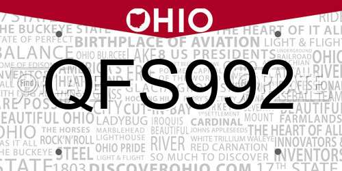 QFS992 Ohio License Plate