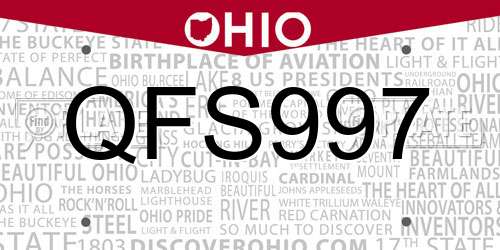 QFS997 Ohio License Plate