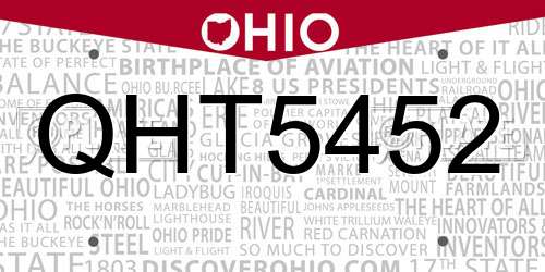 QHT5452 Ohio License Plate