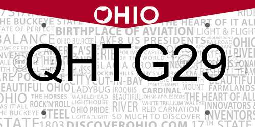 QHTG29 Ohio License Plate
