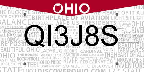 QI3J8S Ohio License Plate