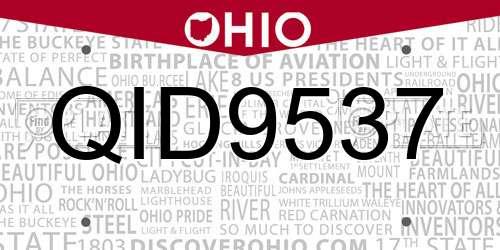 QID9537 Ohio License Plate