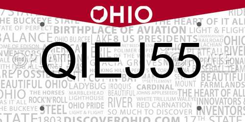 QIEJ55 Ohio License Plate