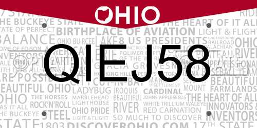 QIEJ58 Ohio License Plate
