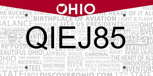 QIEJ85 Ohio License Plate