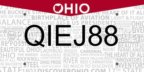 QIEJ88 Ohio License Plate