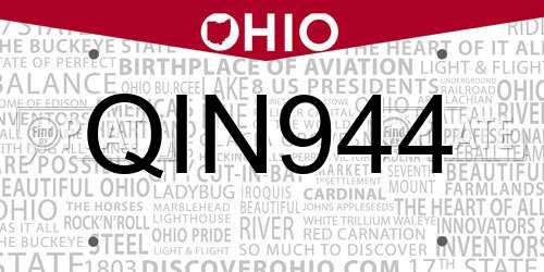 QIN944 Ohio License Plate