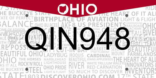 QIN948 Ohio License Plate
