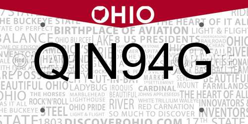 QIN94G Ohio License Plate