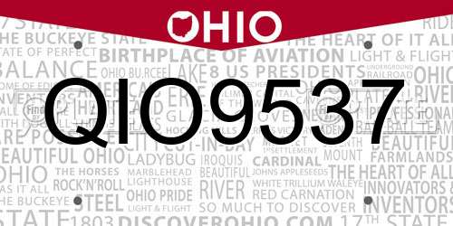QIO9537 Ohio License Plate
