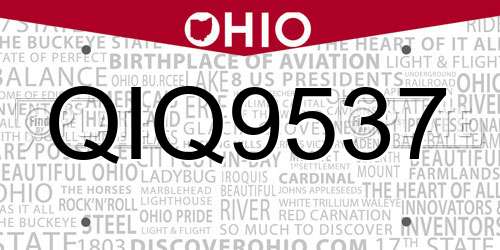 QIQ9537 Ohio License Plate