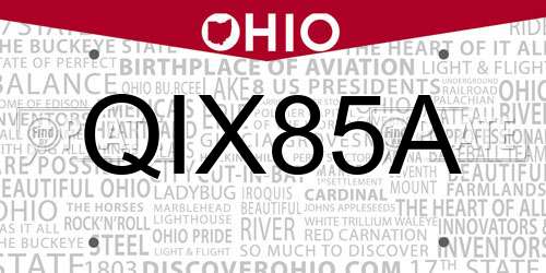 QIX85A Ohio License Plate