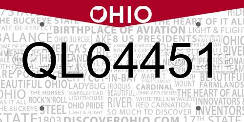 QL64451 Ohio License Plate
