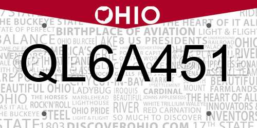 QL6A451 Ohio License Plate