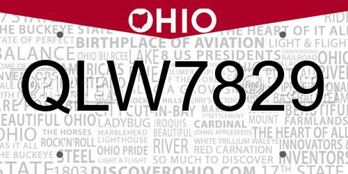 QLW7829 Ohio License Plate