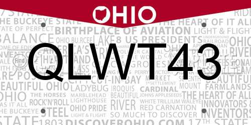 QLWT43 Ohio License Plate