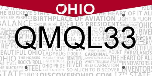 QMQL33 Ohio License Plate