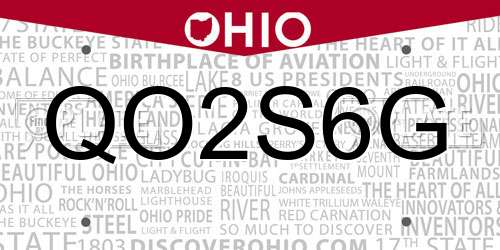 QO2S6G Ohio License Plate