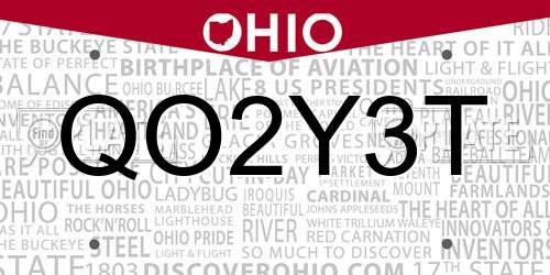 QO2Y3T Ohio License Plate