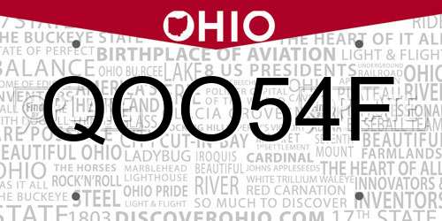 QOO54F Ohio License Plate