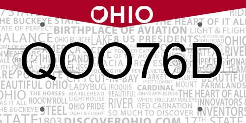 QOO76D Ohio License Plate