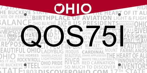 QOS75I Ohio License Plate