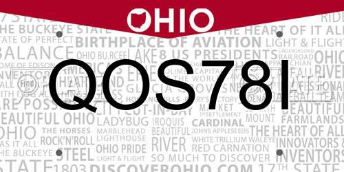 QOS78I Ohio License Plate