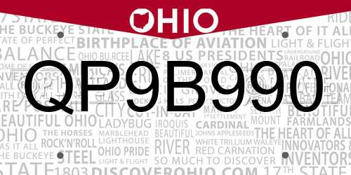 QP9B990 Ohio License Plate