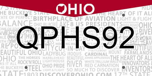 QPHS92 Ohio License Plate