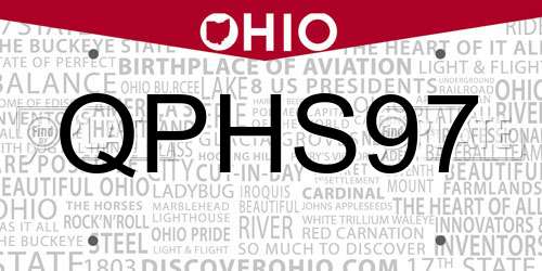 QPHS97 Ohio License Plate
