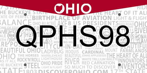 QPHS98 Ohio License Plate